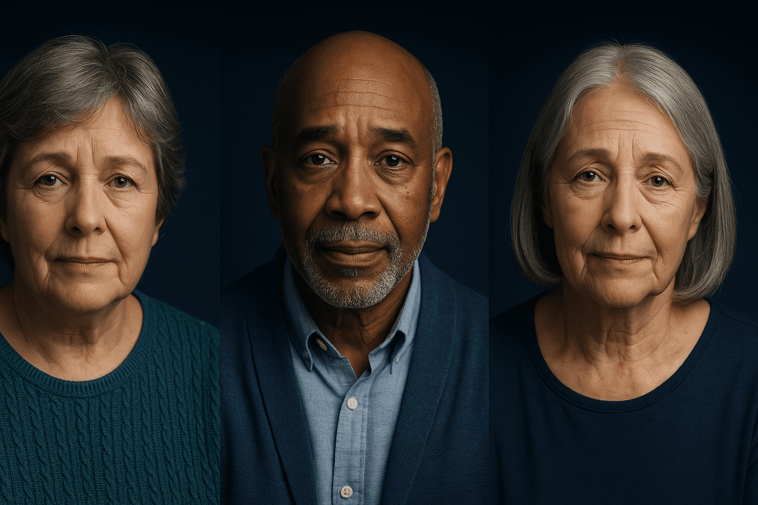 Collage of three older adults who experienced burning feet nerve pain and felt understood after watching the Nerve Relief Report video